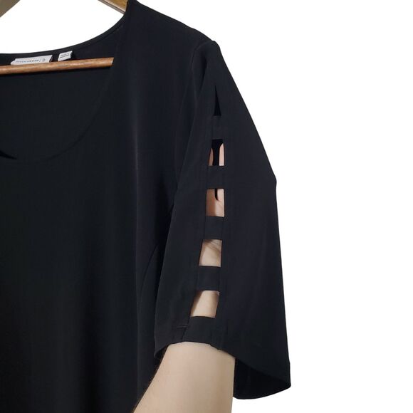 Susan Graver Liquid Knit Black Dress Size 1X Plus Banded Split Sleeve Womens - Picture 2 of 8